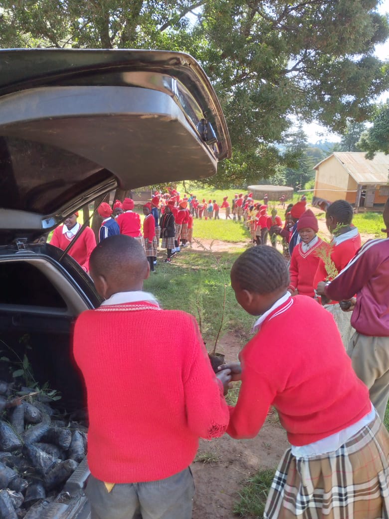 Students with their planted seedlings